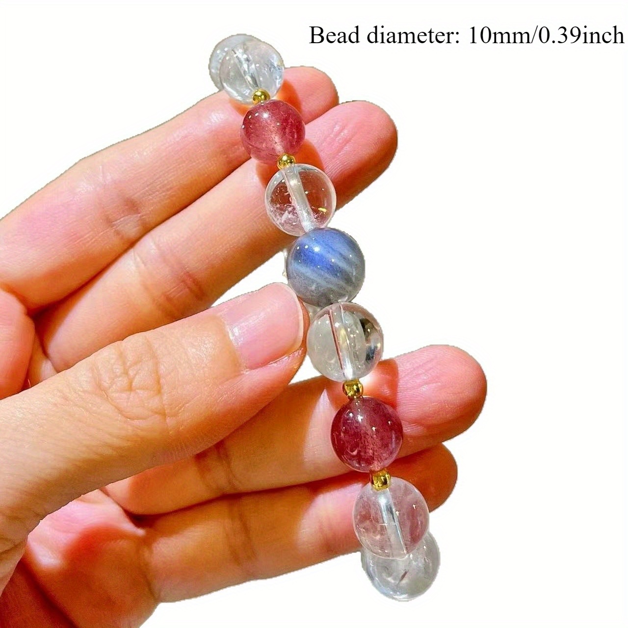 10mm Crystal Strand Bracelet with Pink & Gray Moonstone Beads